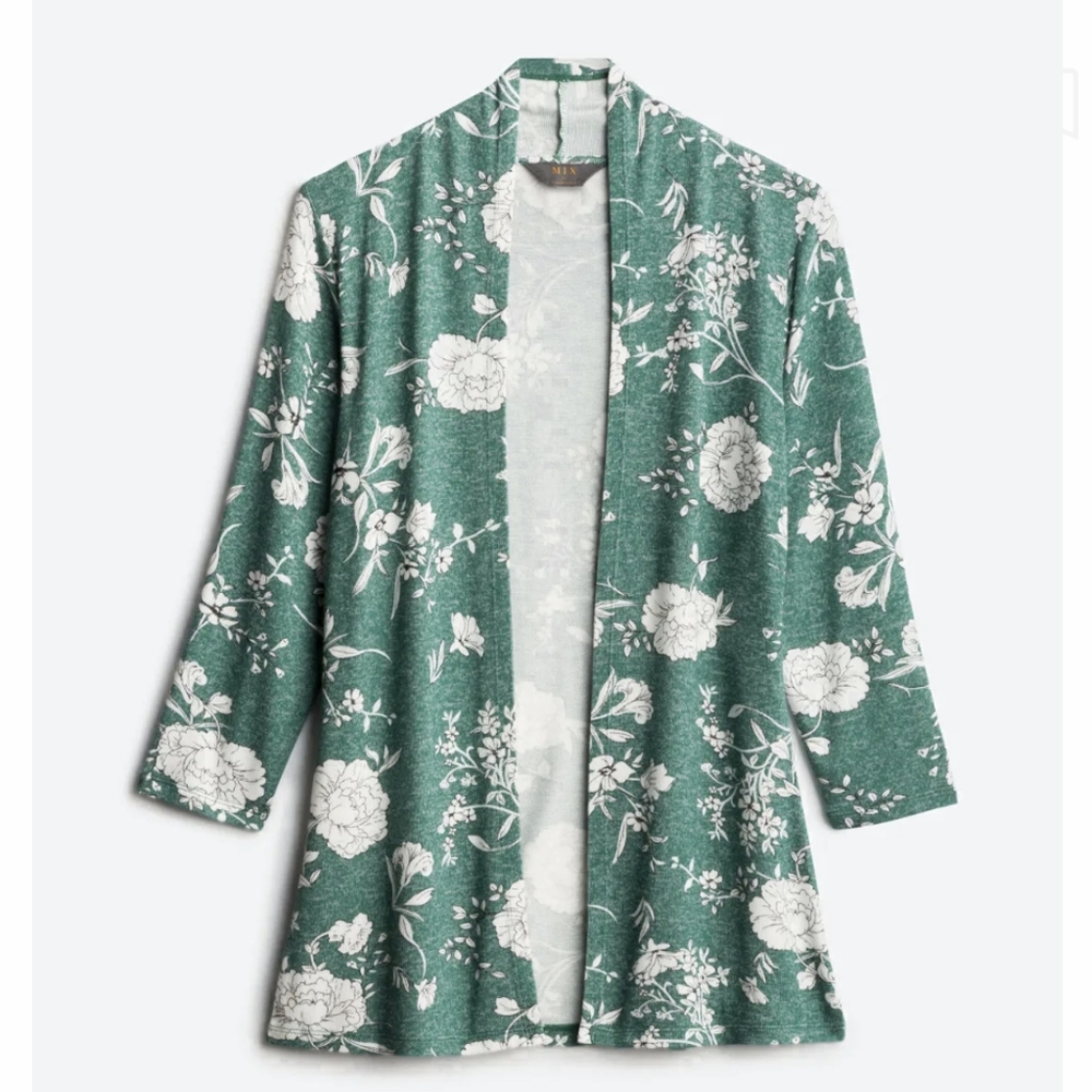 EUC✨ MIX BY 41 HAWTHORN green floral XL Sierra 3/4 Sleeve Cardigan